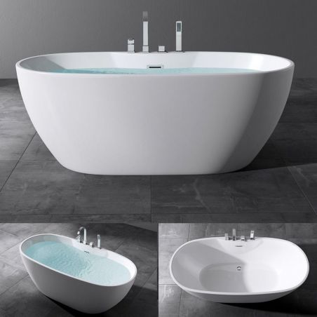 Badewanne EGO 605, freistehend, 170 cm, integrierter Wasserhahn mit Chromoberfläche, thermoaktives Sanitäracryl, weiß