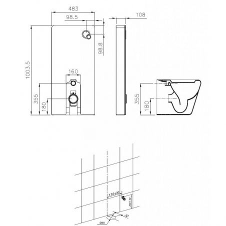 WC-Rahmen mit weißem Sicherheitsglas Tank , Größe 100x48 cm, Bodenmontage, Ego-Lilium