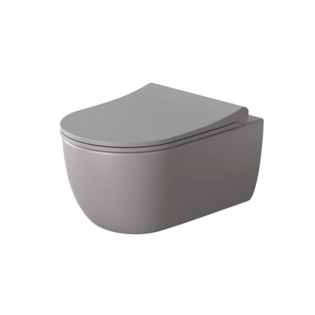 Toilettenschüssel EGO Michael Rimless, 49x36 cm, Grau, Power Colour, halbmatt, hängende Montage, Duroplast-Deckel Soft-Close