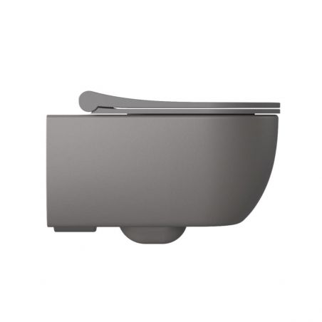 Toilettenschüssel EGO Michael Rimless, 49x36 cm, Grau, Power Colour, halbmatt, hängende Montage, Duroplast-Deckel Soft-Close