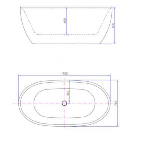 EGO Haiti Freistehende Badewanne, 170x78 cm, Sanitäracryl, weiß glänzend, minimalistisches Design