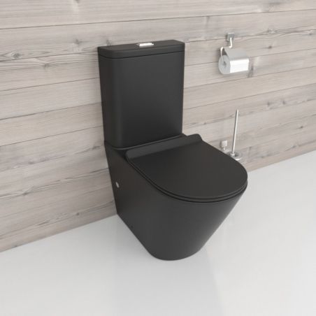 Toilettenschüssel EGO Dario Rimless inkl. Tank 2 Stück Mattschwarz Power Color Bodenmontage Duroplast Slim Soft-Close-Abdeckung