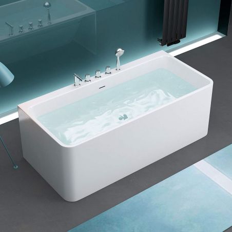 EGO 601S Badewanne, freistehend, 170 oder 180 cm, integrierter Wasserhahn mit Chromoberfläche, thermoaktives Sanitäracryl, weiß