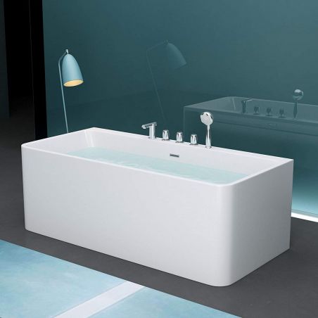 EGO 601S Badewanne, freistehend, 170 oder 180 cm, integrierter Wasserhahn mit Chromoberfläche, thermoaktives Sanitäracryl, weiß