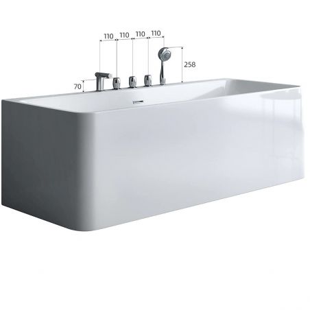 EGO 601S Badewanne, freistehend, 170 oder 180 cm, integrierter Wasserhahn mit Chromoberfläche, thermoaktives Sanitäracryl, weiß