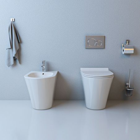 Toilettenschüssel EGO Galo, Rimless, Weiß, 55x36 cm Bodenmontage, Duroplast Slim Soft-Close-Deckel inklusive