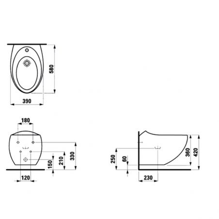 EGO Angelo Bidet-Schüssel, Weiß, 58x39 cm, hängende Montage, mit Überlauf