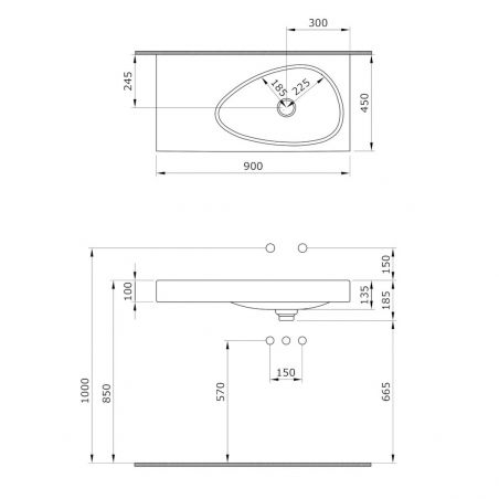 Britney Waschbecken, Hängemontage oder Aufsatzmontage, 90x45 cm, Keramikabdeckung, mattschwarz, Royalty Line von Ego