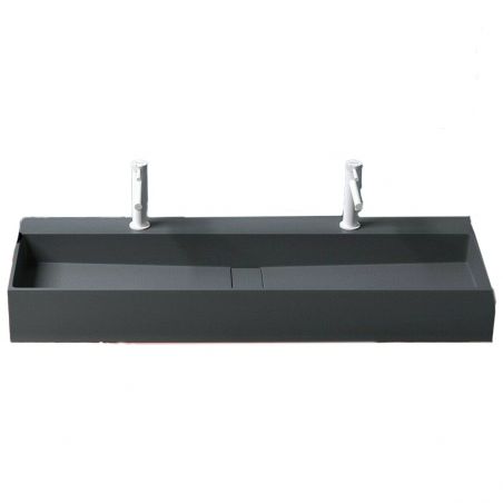 EGO 6028 Doppelwaschbecken, einzelner Abfluss, Mattanthrazit, Marmor-Verbundwerkstoff , Wand- oder Aufsatzmontage Platte, 120x40