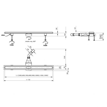 Duschrinne, Viega Siphon, Slim Black, Größen zwischen 50-120 cm, Breite 3,2 cm, Edelstahl