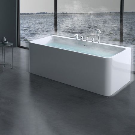 EGO 601S Badewanne, freistehend, 170 oder 180 cm, integrierter Wasserhahn mit Chromoberfläche, thermoaktives Sanitäracryl, weiß