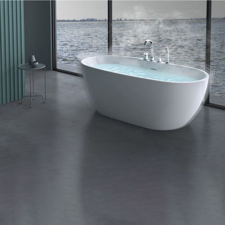 Badewanne EGO 605, freistehend, 170 cm, integrierter Wasserhahn mit Chromoberfläche, thermoaktives Sanitäracryl, weiß