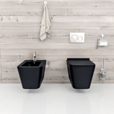 EGO Alfonso Rimless Toilettenschüssel, Mattschwarz, Power Color, hängende Montage, Duroplast Slim Soft-Close-Deckel inklusive