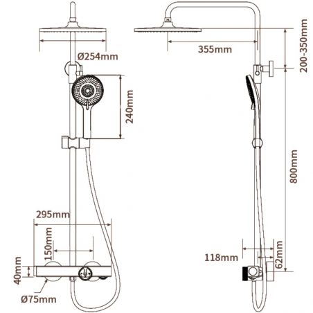 Dusch- und Badewannensystem mit Thermostat, Delta, Mattschwarz und Rot, Regen Dusche, Handbrause, Wandmontage