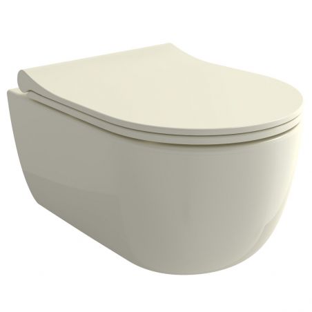 EGO Michael Rimless WC-Schüssel, 49x36 cm, Glossy Biscuit Cream, hängende Montage, Duroplast Soft -Close Easy-Off-Deckel