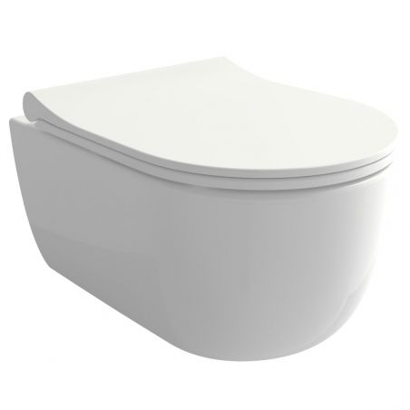 EGO WC-Becken Michael Rimless, 49x36 cm, Weiß glänzend, hängende Montage, Soft-Close-Duroplast-Deckel zum einfachen Abnehmen