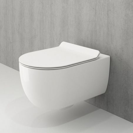 EGO WC-Becken Michael Rimless, 49x36 cm, Weiß glänzend, hängende Montage, Soft-Close-Duroplast-Deckel zum einfachen Abnehmen