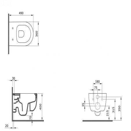 EGO WC-Becken Michael Rimless, 49x36 cm, Weiß glänzend, hängende Montage, Soft-Close-Duroplast-Deckel zum einfachen Abnehmen