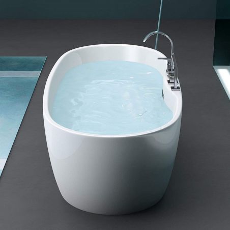 Badewanne EGO 605, freistehend, 170 cm, integrierter Wasserhahn mit Chromoberfläche, thermoaktives Sanitäracryl, weiß