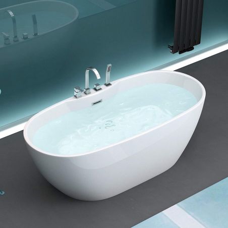 Badewanne EGO 605, freistehend, 170 cm, integrierter Wasserhahn mit Chromoberfläche, thermoaktives Sanitäracryl, weiß