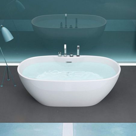 Badewanne EGO 605, freistehend, 170 cm, integrierter Wasserhahn mit Chromoberfläche, thermoaktives Sanitäracryl, weiß