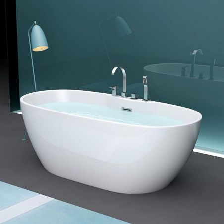 Badewanne EGO 605, freistehend, 170 cm, integrierter Wasserhahn mit Chromoberfläche, thermoaktives Sanitäracryl, weiß