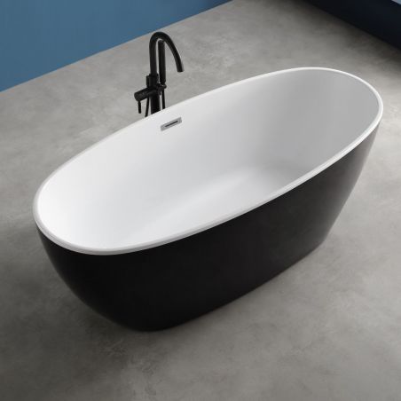 Zinon-Badewanne, Sanitäracryl, innen weiß glänzend, außen glänzend schwarz, 160 oder 170 cm, Wärmedämmung, freistehend