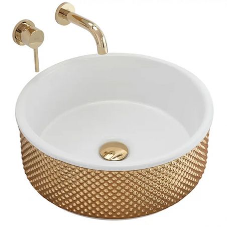 Spüle Gino, innen weiß, außen gold, Durchmesser 43 cm, Einbau auf der Arbeitsplatte, Sanitär Keramik