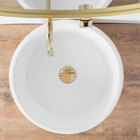 Spüle Gino, innen weiß, außen gold, Durchmesser 43 cm, Einbau auf der Arbeitsplatte, Sanitär Keramik