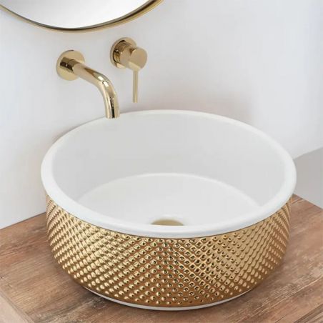 Spüle Gino, innen weiß, außen gold, Durchmesser 43 cm, Einbau auf der Arbeitsplatte, Sanitär Keramik