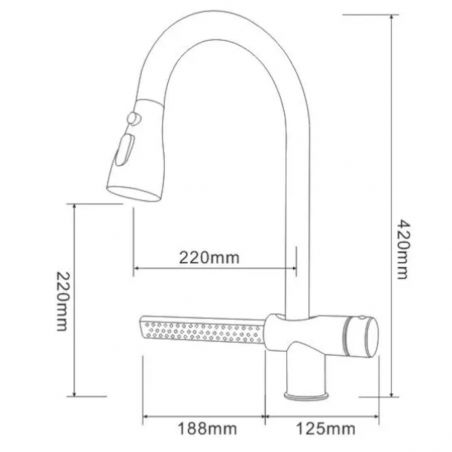 Küchenarmatur, Wasserfall, ausziehbare Dusche 3 Düsen, 360 Grad drehbarer Wasserhahn, Edelstahl Stahl, Chrom, Medina