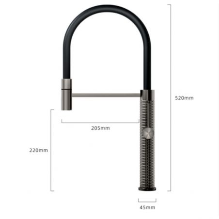 Filip Küchenarmatur, flexibler Wasserhahn und ausziehbare Dusche, Höhe 52 cm, dunkle Farbe