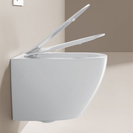 Ben Toilettenschüssel, Weiß, Randlos, 49x36 cm, Hängemontage, Duroplast-Deckel, Sanitärkeramik