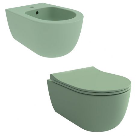 Michael Rimless EGO Toilettenschüssel, 49x36 cm, Mint Green Mat, Power Colour, hängende Montage, Soft-Close-Duroplast-Deckel sch