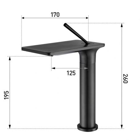 Waschtischarmatur, Wasserfalltyp, Luftsprudler, Chrom, Installation auf der Arbeitsplatte, Höhe 26 cm, Dion