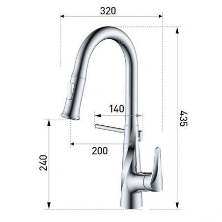 Küchenarmatur, inklusive Halterung, ausziehbare Brause , 2 Düsen, flexibler Wasserhahn und 360° drehbar, Chrom, Tomis