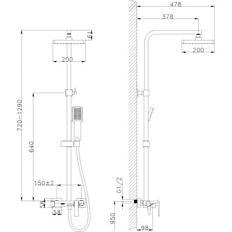 Duschsystem, Badewannenarmatur, 3 Funktionen, Wandmontage, Mattschwarz, Athena