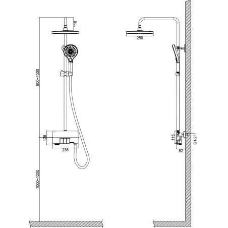 Duschsystem, Badewannenarmatur Badewanne, Piano Key, 3 Funktionen, Wandmontage, Mattgold, Lamia