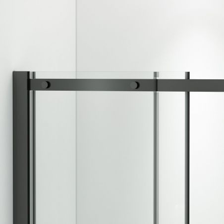 Duschkabine, feste Wand und Schiebetür, 8 mm Sicherheitsglas, Maße 80-90 x 120-140 cm, mattschwarzes Profil, Giorgio