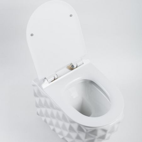 WC, glänzend weiß, randlos, 49x36 cm, hängende Montage, Duroplast-Deckel, Sanitärkeramik, Sidef