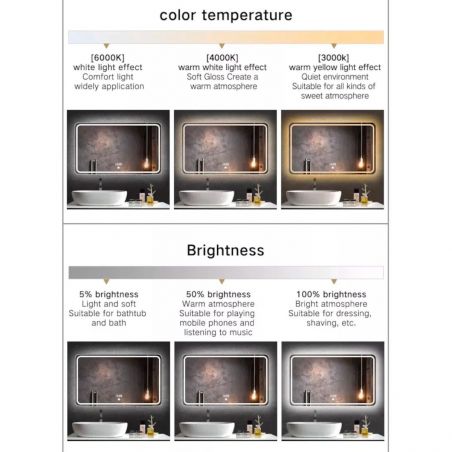 LED-Spiegel, Demister und Touch-Taste, 3 Farben, einstellbare Intensität, Größen 70, 80, 90 cm, Cezara