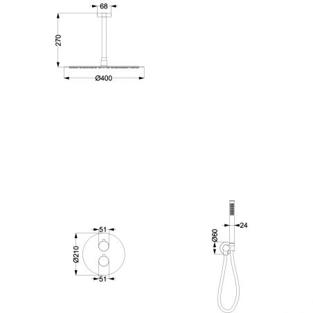 Systemdusche, Mattgold, Deckenmontage, Einbauarmatur mit Thermostat, Regenbrause , Durchmesser 40 cm, Apolo