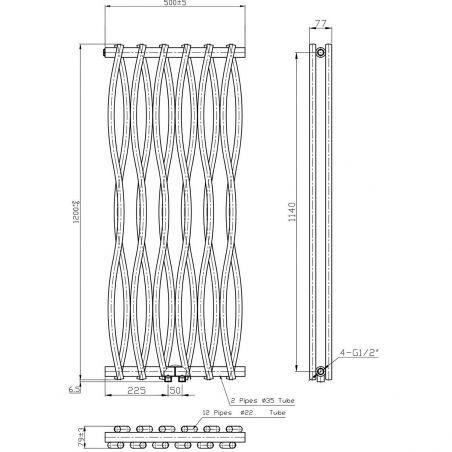 Dekorativer Heizkörper, Weiß, 120x50 cm, 506 W, 12 Elemente, Stahl, Badezimmer oder Zimmer, Emre