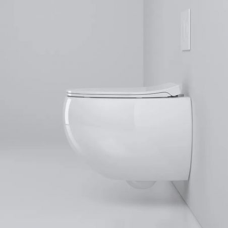 Toilettenschüssel, hängende Installation, randlos, glänzend weiß, 47 x 45 cm, Site-Keramik, Duroplast-Deckel mit Soft Close