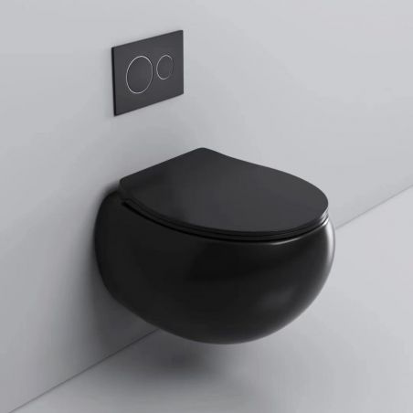 Toilettenschüssel, hängende Installation, Randlos, Mattschwarz, 47x45 cm, Site-Keramik, Duroplast-Deckel mit Soft Close, Rolls