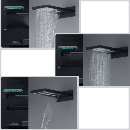 Duschsystem, Regendusche und Wasserfall mit Wandmontage, eingebauter Wasserhahn mit Thermostat, Auriu Mat, Gitano
