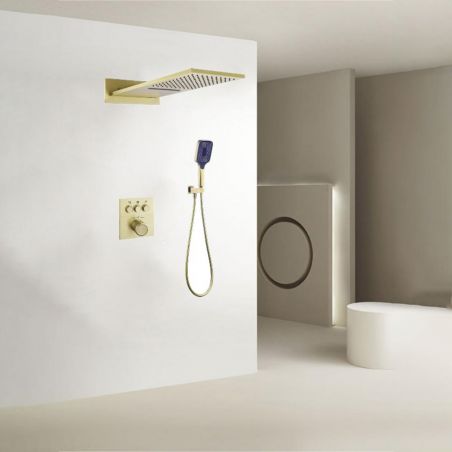 Duschsystem, Regendusche und Wasserfall mit Wandmontage, eingebauter Wasserhahn mit Thermostat, Auriu Mat, Gitano