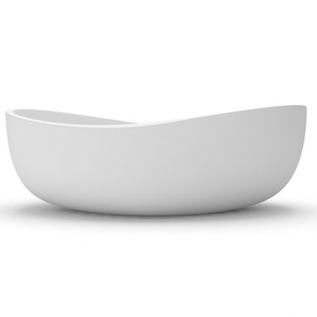 Badewanne, freistehend, Mineralwerkstoff, weißes Ventil inklusive, Glossy White, 180x109 cm, Lirio