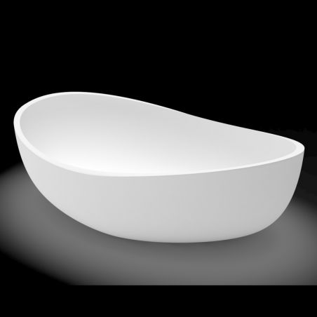 Badewanne, freistehend, Mineralwerkstoff, weißes Ventil inklusive, Glossy White, 180x109 cm, Lirio