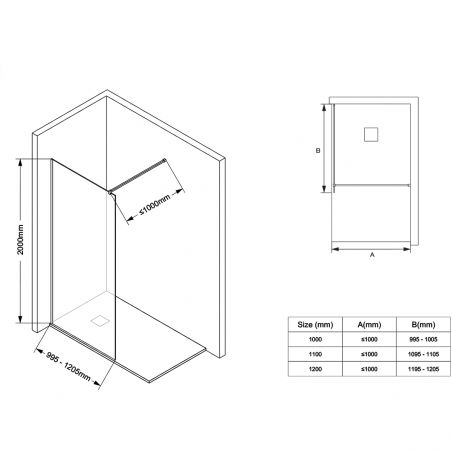 Walk-In Ultra-Slim Duschwand, 8 mm Sicherheitsglas, Maße 100-120x200cm, mattgoldene Profile, Nano Easy Clean, Matia